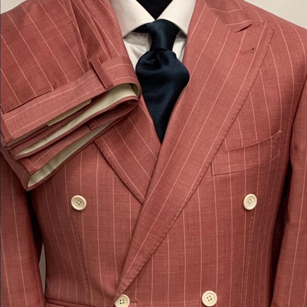 Rose pinstripe double breasted super 150 Cerruti